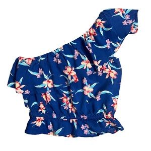 American Eagle Outfitters Navy Floral Off the Shoulder Top